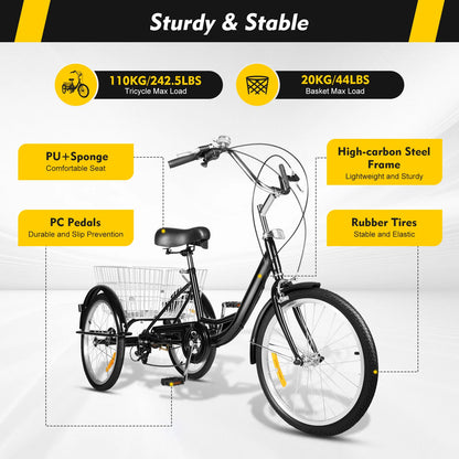 Driewieler – Driewiel Fiets – Stabiliteitsfiets – Seniorfiets – 20 Inch – 8 Versnellingen – Groot Achtermandje
