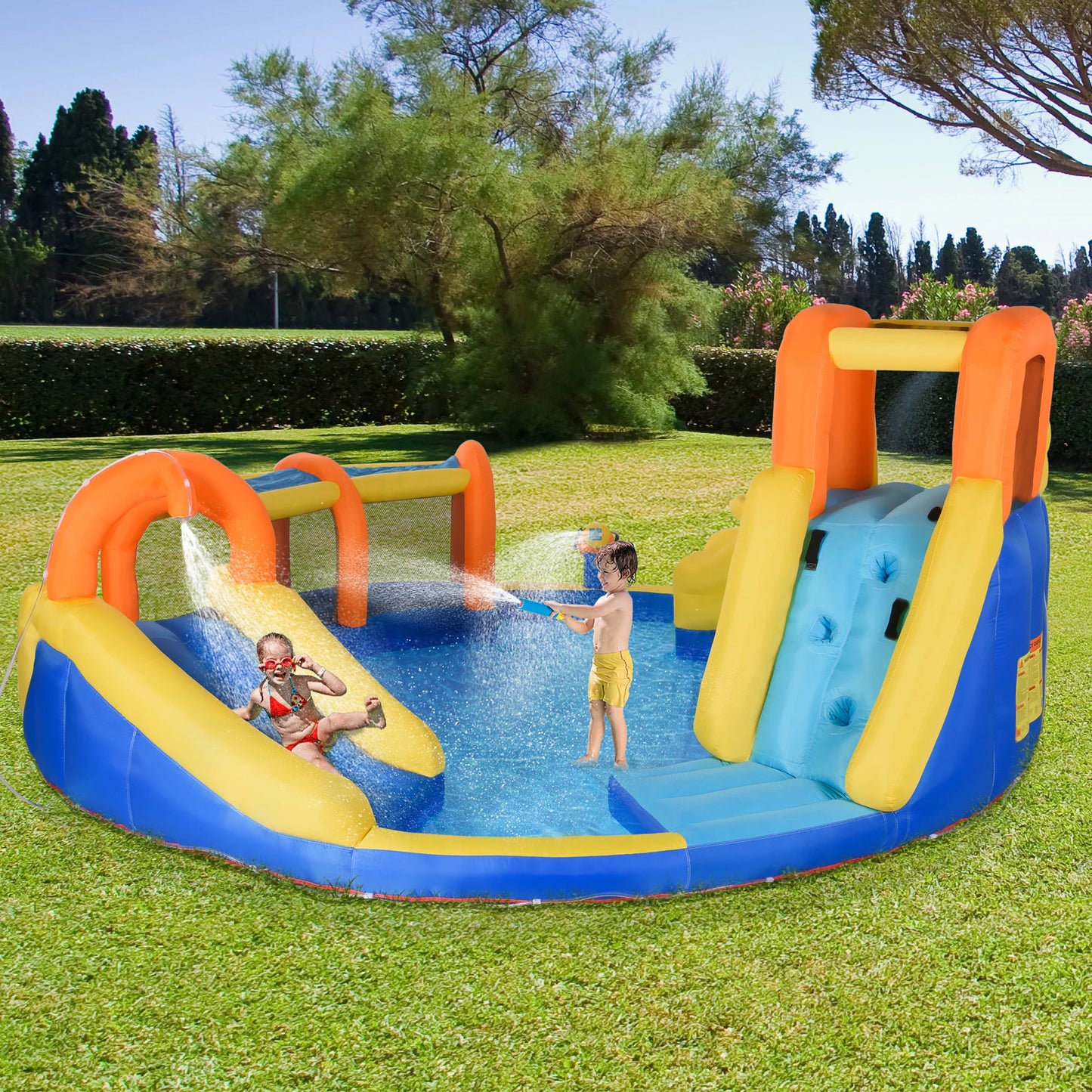 Springkasteel – Springkussen – Speeltoestel – Opblaasbaar – Klimwand – 435x435x200 Cm – 750W Blower