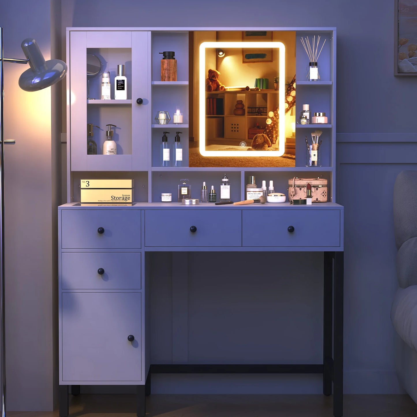 LED Make-up Kaptafel – Make-up Tafel – Vanity – Schminktisch – Slaapkamermeubel – Wit – Met Dimbare LED Spiegel – 4 Ruime Lades
