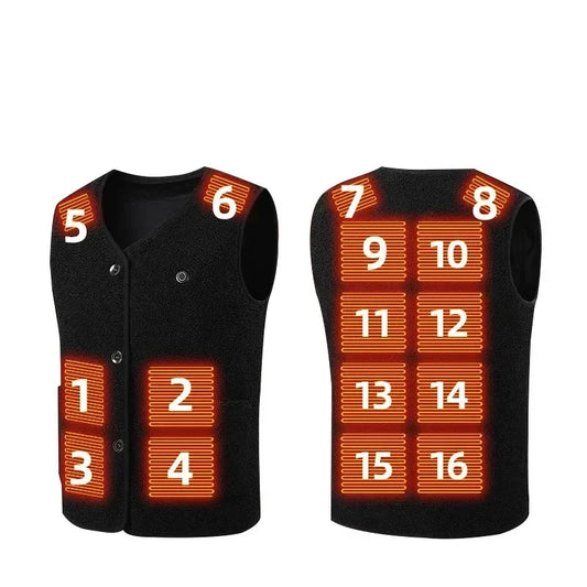 Heating Jacket - Heated Bodywarmer - Heated Clothing - 16 Areas Fleece Heated Vest - Unisex - USB Rechargeable - Electric Self-Heating Vest - Size L - Black