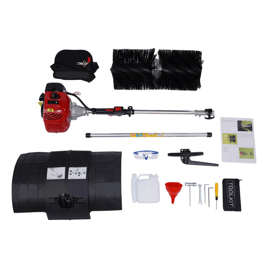 Tuinbezem – Veegmachine – Bladveger – Opritborstel – Terrasveger – 1,25 kW Benzinemotor – Robuuste Nylon Borstel