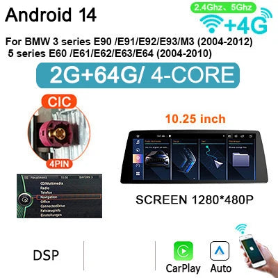 Draadloze CarPlay Autoradio – Android 14 Multimedia Systeem – Auto Stereo Navigatie – Touchscreen 10,25/12,3 Inch – CCC en CIC Compatibel – 128 GB Intern Geheugen – Ingebouwde GPS Navigatie