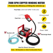 Dieselpomp - Verwarmingsoliepomp - Diesel- en brandstoftransfertpomp - 220V - 155W - 40L - 2800RPM - Olieaanzuigpomp - Zelfaanzuigend - Tellerautomatische pomp - Rood