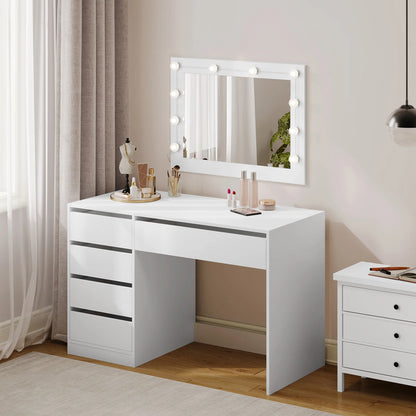 Computertafel - Bureau – Computerbureau – Studietafel – Make-Up Tafel – Hobbytafel – 5 Laden – Waterafstotend Hout - 120 x 55 x 75.4 cm - Wit - QUORE