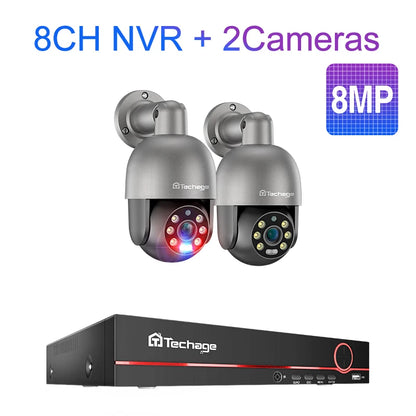 Techage UHD 8CH 4K PTZ POE Security Camera System 2K 5MP Color Night Vision CCTV Video Surveillance Protection Kit Human Detect - QUORE