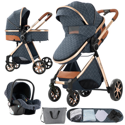 Kinderwagen – 3-in-1 Wandelwagen – Buggy – Autostoel – Ligmand – Saffierblauw – Lichtgewicht & Compact – Eenvoudig Opvouwbaar