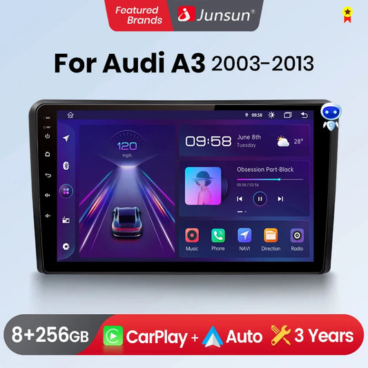 Junsun Wireless CarPlay Android Auto Car Radio For Audi A3 8P 2003 2004 2005 2006 - 2013 GPS Multimedia 2 din Systems Stereo - QUORE