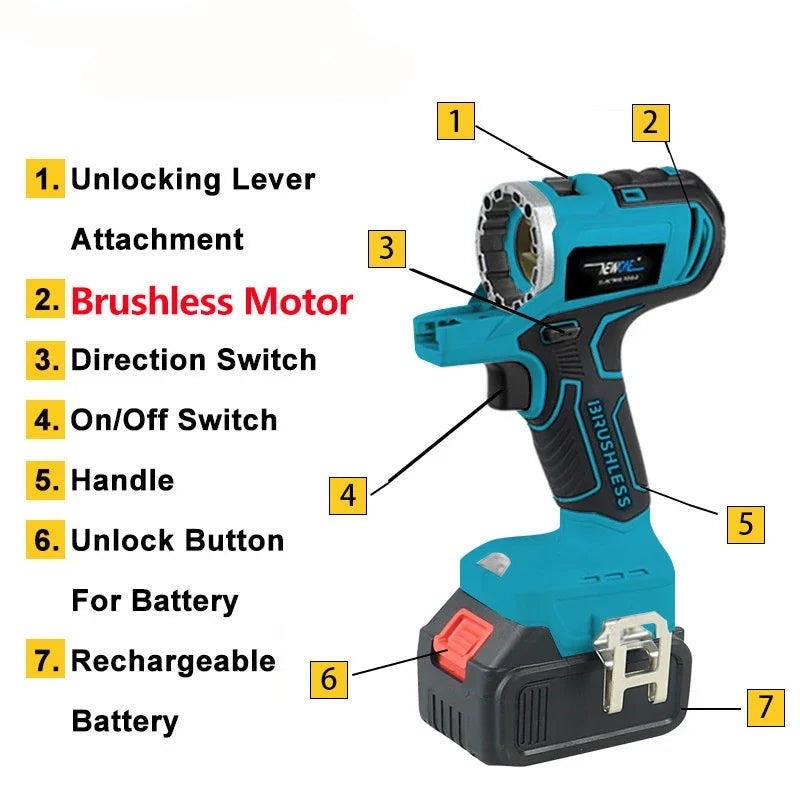 Accuboormachine – Schroefmachine – Decoupeerzaag – Haakse Slijper – Schuurmachine – 18V/20V Lithium-Ion Accu – 5-in-1 Multifunctionele Set