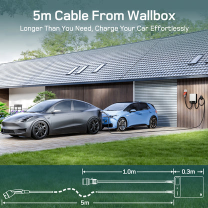 Wallbox 11kW – Oplaadpaal – EV Charger – Laadstation – Elektrische Auto Lader – 5 Meter Type 2 Kabel – Slim Laden Met App – Veiligheid Met Differentieel