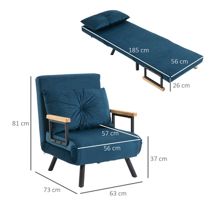 Slaapbank – Slaapstoel – Bank – Sofa – Bedbank – Verstelbare Rugleuning 5 Standen – Velvet Bekleding Diep Navy Blauw - QUORE