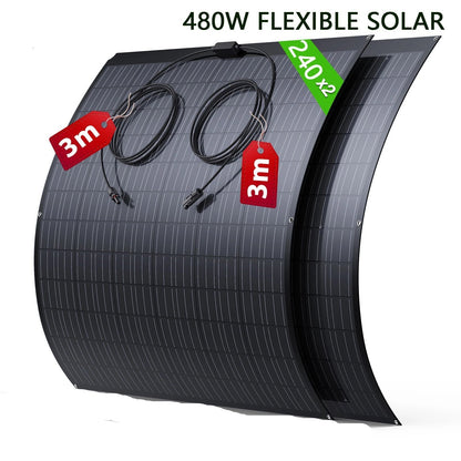 Flexibel Zonnepaneel Set – Lichtgewicht Zonnepanelen – Weerbestendig Zonnepaneel – Outdoor Zonne-energie – 480W Vermogen – IP67 Bescherming