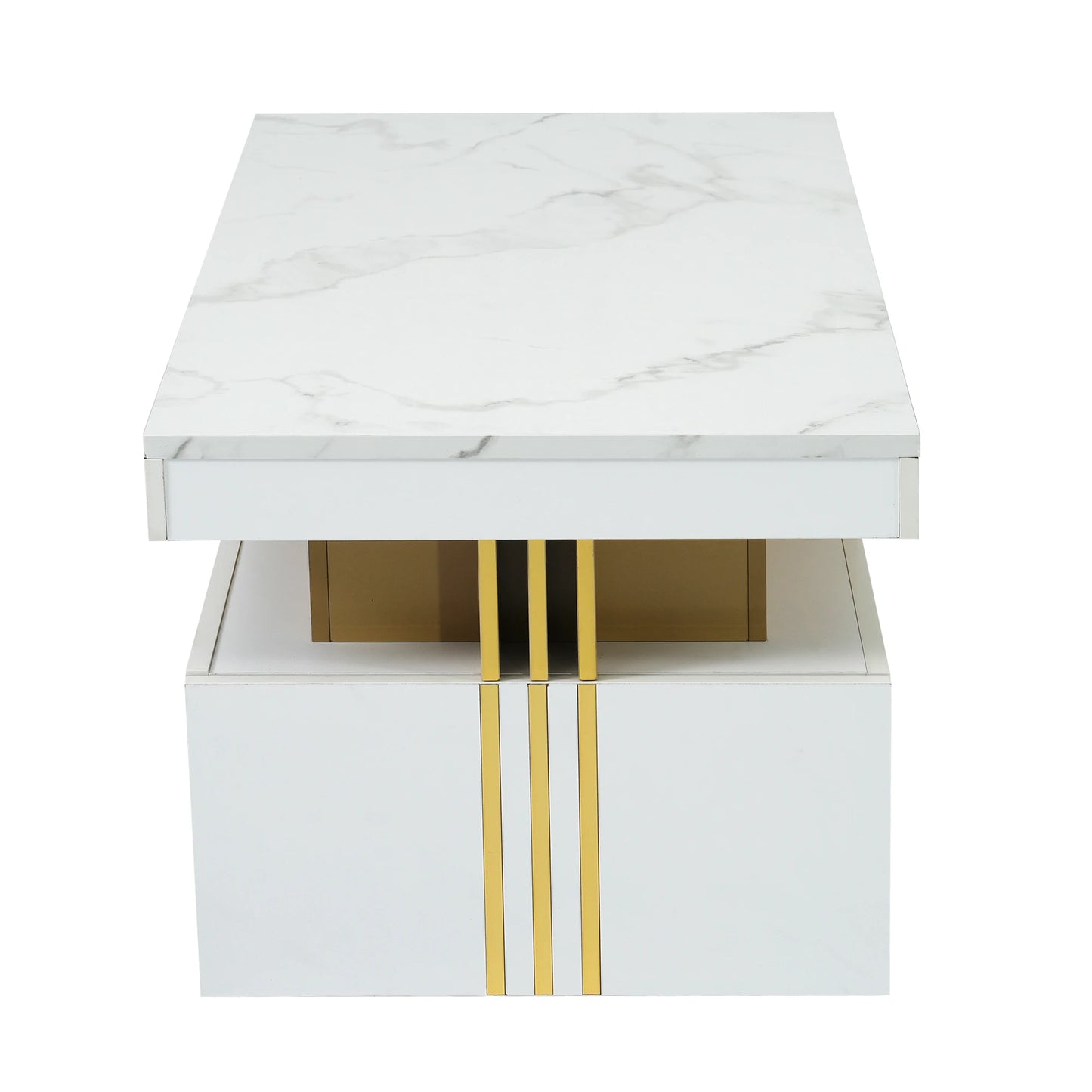 Salontafel – Sofa Tafel – Bijzettafel – Werktafel – Met 2 Ruime Lades – MDF Met Melamine Coating - 100 x 50 x 40 cm - Wit-Goud