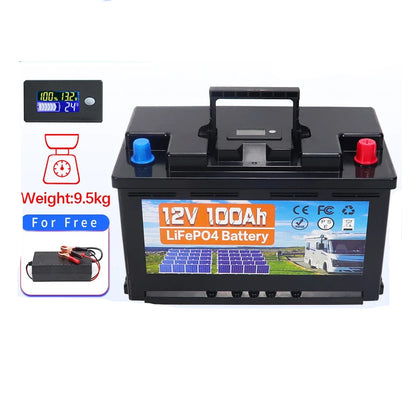 Batterij - Solar batterijen - Zonne opslag - Lithium IJzer Fosfaat Batterij - Opslag - 12V - 100AH - LiFePO4 Batterij met Ingebouwde BMS voor RV, Campers, Golfkarren en Zonne-opslag