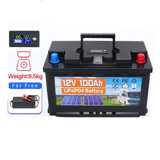 Batterij - Solar batterijen - Zonne opslag - Lithium IJzer Fosfaat Batterij - Opslag - 12V - 100AH - LiFePO4 Batterij met Ingebouwde BMS voor RV, Campers, Golfkarren en Zonne-opslag