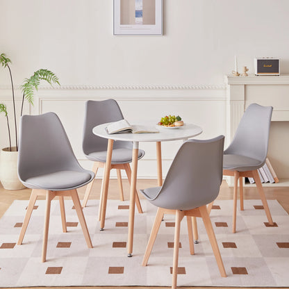 EGOONM Nordic Round Dining Table and Set of 4 Dining Chairs with PU cushion  for Dining Room Kitchen Restaurant Balcony Home