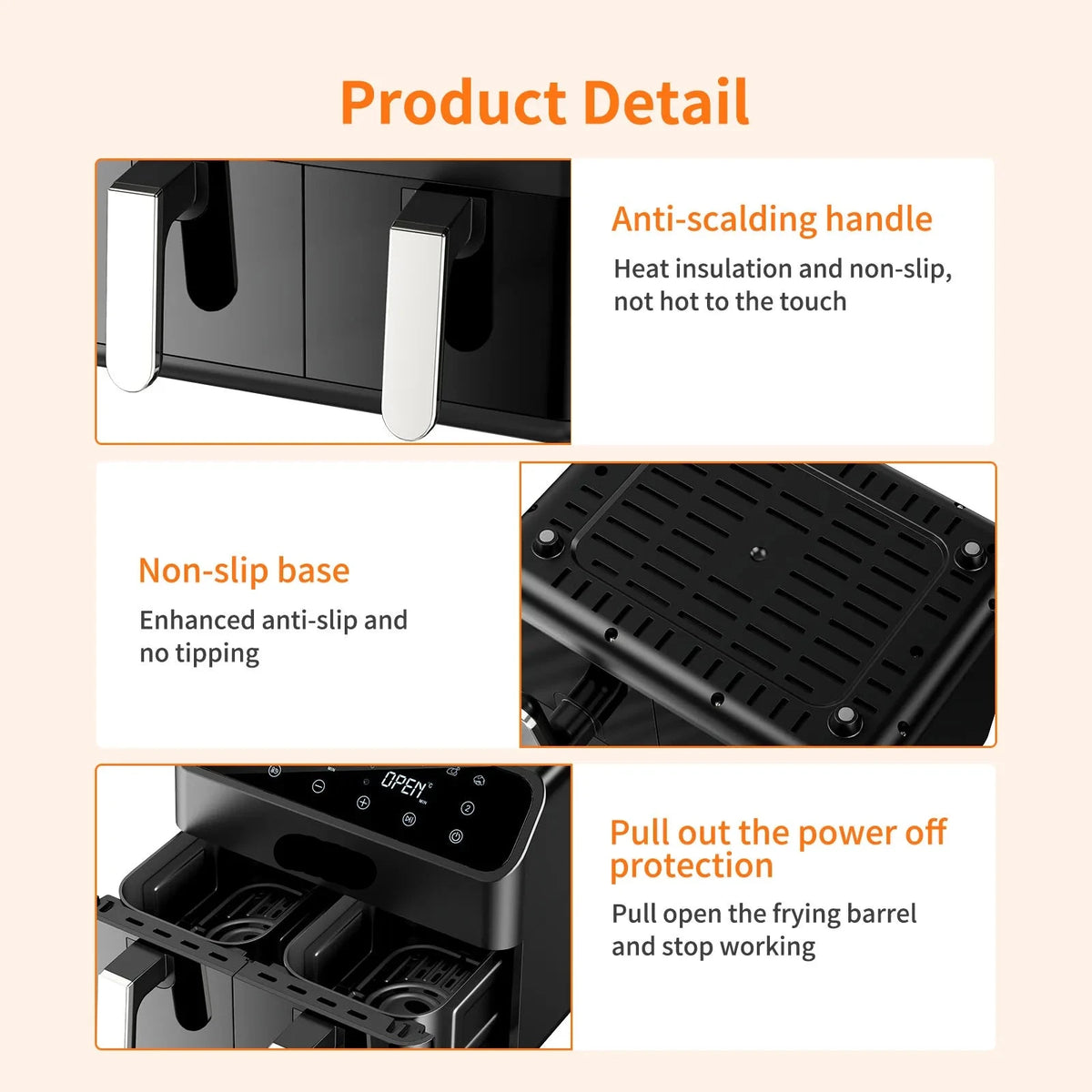 Digitale Airfryer - PFAS vrij - Groot 8 Liter - 2000W - Heteluchtfriteuse - Zwart - Digital screen - 6 Voorinstellingen - Inclusief in hoogte verstelbaar Grillrack - Elektrische friteuse - Intelligente elektrische oven zonder olierook