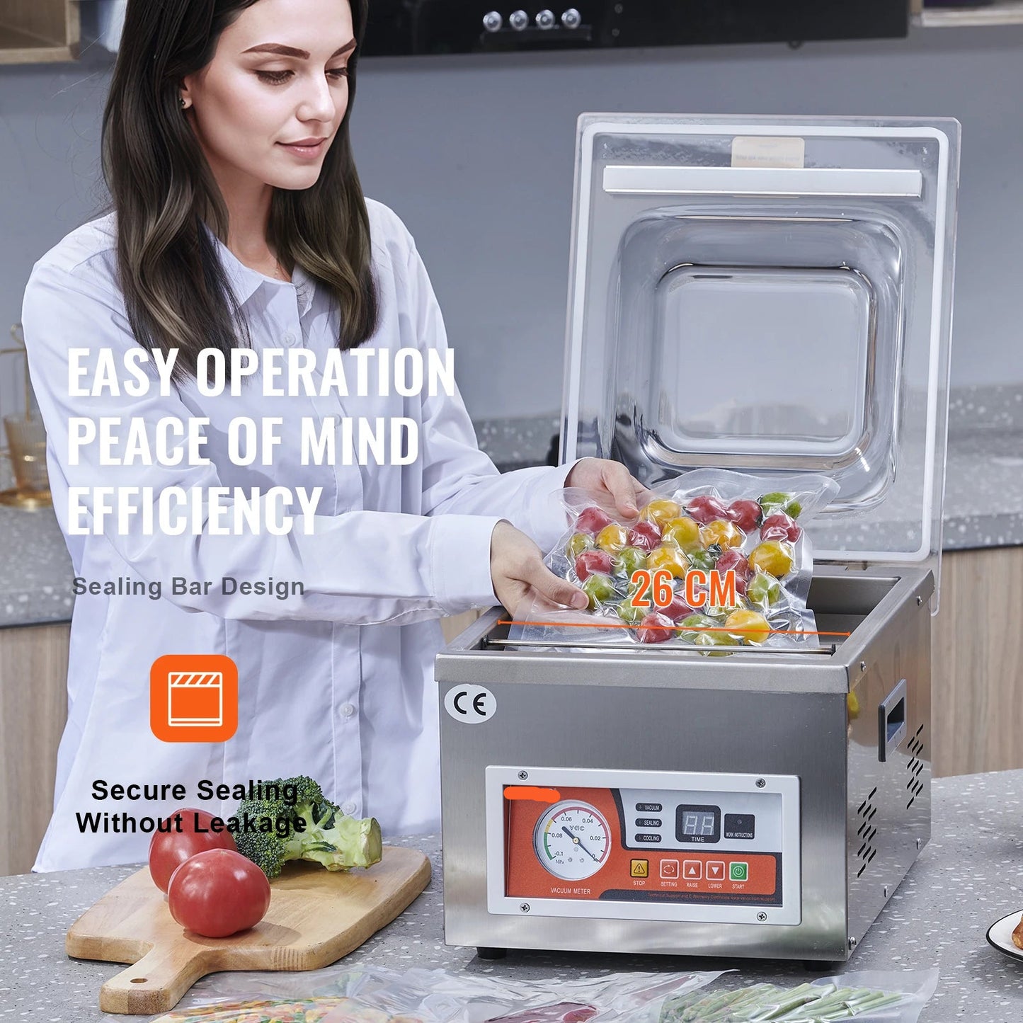 Vacumeermachine - Vacuümverpakkingsmachine - Vacuümmachines - Kamermodel Vacuümsealer - 260W - met 15,7" Seallengte - Commerciële - Foodsaver - Seal Apparaat - voor Nat Voedsel, Vlees en Marinades - QUORE