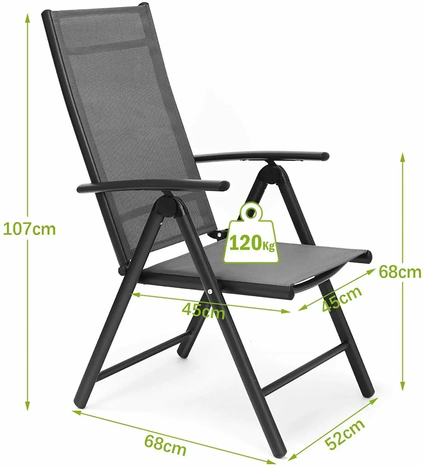 Tuinstoel - Set van 2 - Tuinmeubelset - Tuinmeubel - Heavy Duty - Durable - Adjustable - Reclining - Folding Chair - 7-voudig Verstelbaar - voor Buiten - Binnen - Tuin - Zwembad - 52 x 68 x 107 cm - Grijs