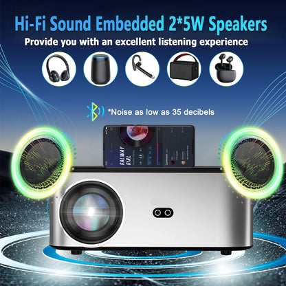Mini Beamer - Projector - Digitale Beamer - Draagbaar - 1080P - LED - Met Autofocus - 26000LM - Android 4K Projector - 8K Video - HiFi Audio - 800 ANSI - 95W - 2.4/5GHz WiFi - Android 9.0 system - Zwart/Grijs