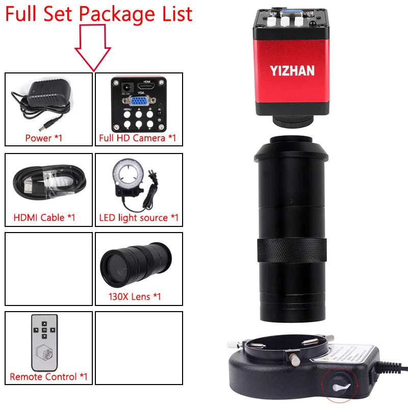 1080P 13MP 130X FULL HD Industrial Microscope C-Mount Digital Camera Via HDMI Measurement For PCB Soldering Phone Repair - QUORE