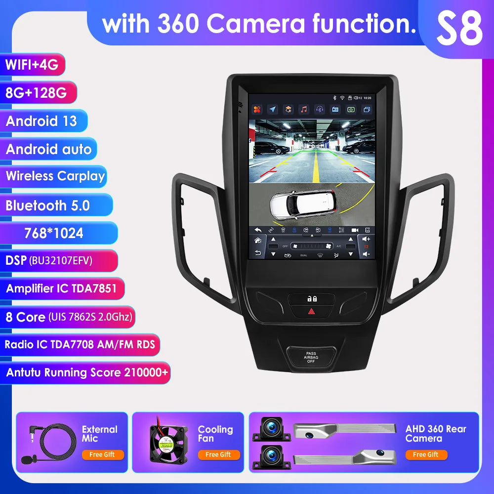 Hizpo 9.7 Inch  2 Din Car Radio for For Ford Fiesta MK7 2009 - 2016 Tesla Style CarPlay Android Auto GPS Navigation BT WIFI 4G
