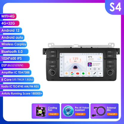 CarPlay - Multimedia Autoradio - CarPlay Scherm - Autoradio - Android Automultimedia - S4 AI - voor BMW 3-serie E46 M3 1998-2001 2002 2003 2004 2005 - AutoRadio Multimedia Videospeler
