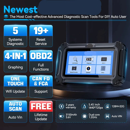 OBD2 Diagnosetool – OBD2 Scanner – Auto Diagnoseapparaat – Foutcode Lezer – Resetfunctie – 5,45 Inch Touchscreen – Wifi Updates