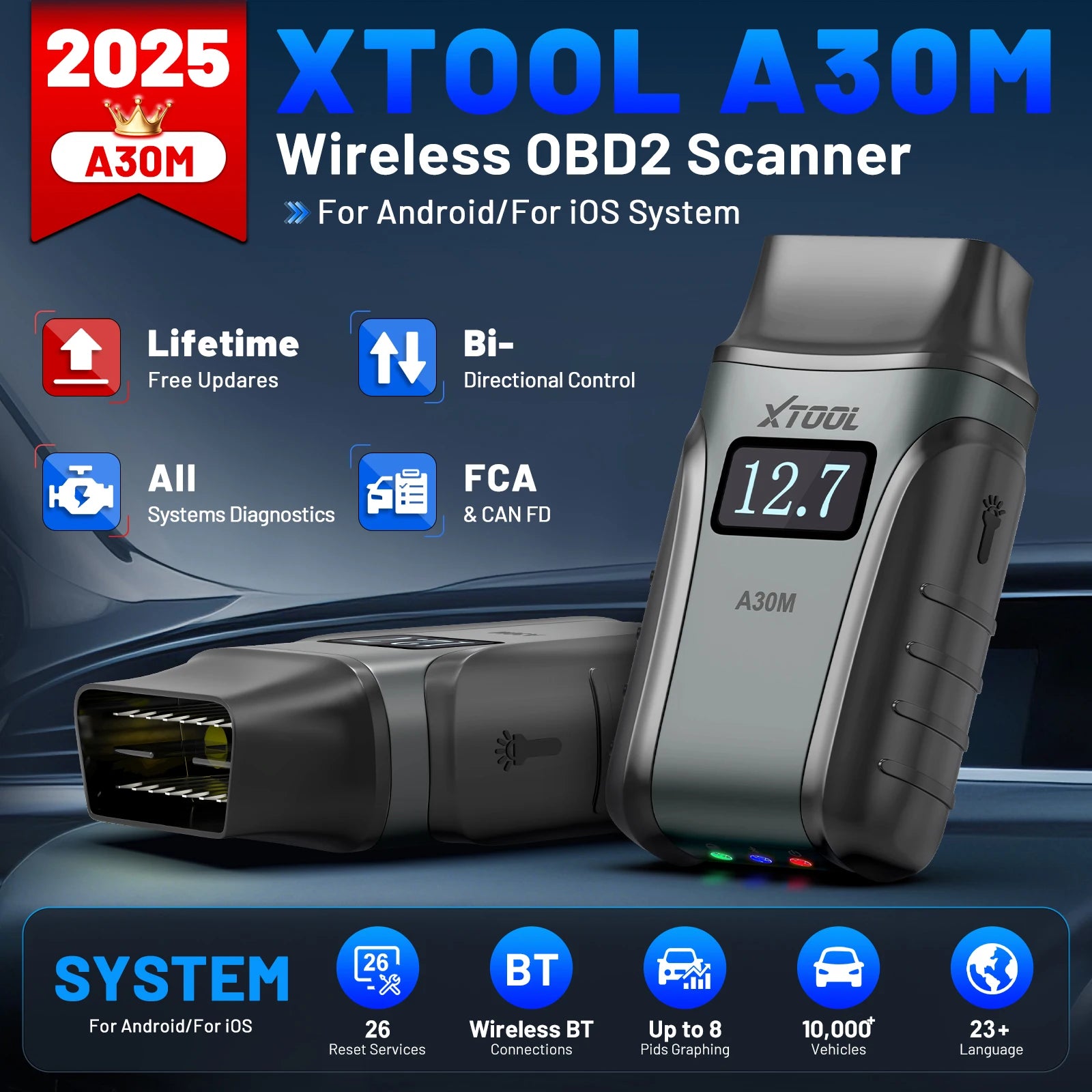 OBD2 Scanner – Auto Diagnosetool – Foutcode Lezer – Diagnosesysteem – Autodiagnose App – Bluetooth Draadloos – Bi-directionele Tests – Lifetime Gratis Updates - QUORE