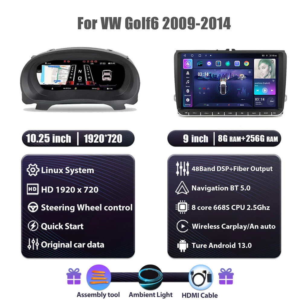 Digitaal Dashboard – LCD Scherm – Auto Instrumentenpaneel – Cockpit Display – Cluster Paneel – 12,3 Inch HD IPS – Linux Besturingssysteem Plug-and-Play