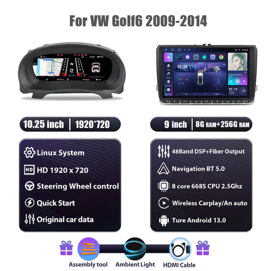 Digitaal Dashboard – LCD Scherm – Auto Instrumentenpaneel – Cockpit Display – Cluster Paneel – 12,3 Inch HD IPS – Linux Besturingssysteem Plug-and-Play