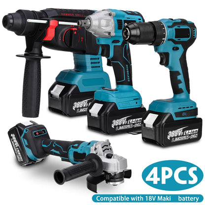 4-in-1 Boorset – Elektrisch Gereedschapset – Accu Gereedschapset – Klusset – Slagmoersleutel – Krachtige 800 Nm Torque – Draadloos Met Li-ion Batterijen - met 2 Batterij - QUORE