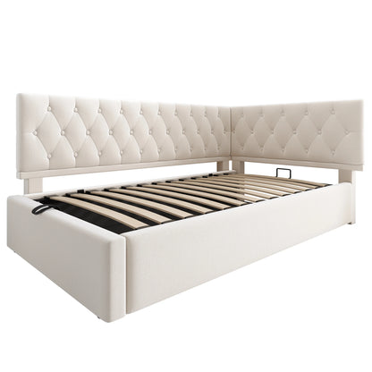 Daybed – Zitbank – Slaapbank – Loungemeubel – Slaapbed – Roze Velvet – Hydraulische Opbergruimte – 90x200 cm – Houten Frame