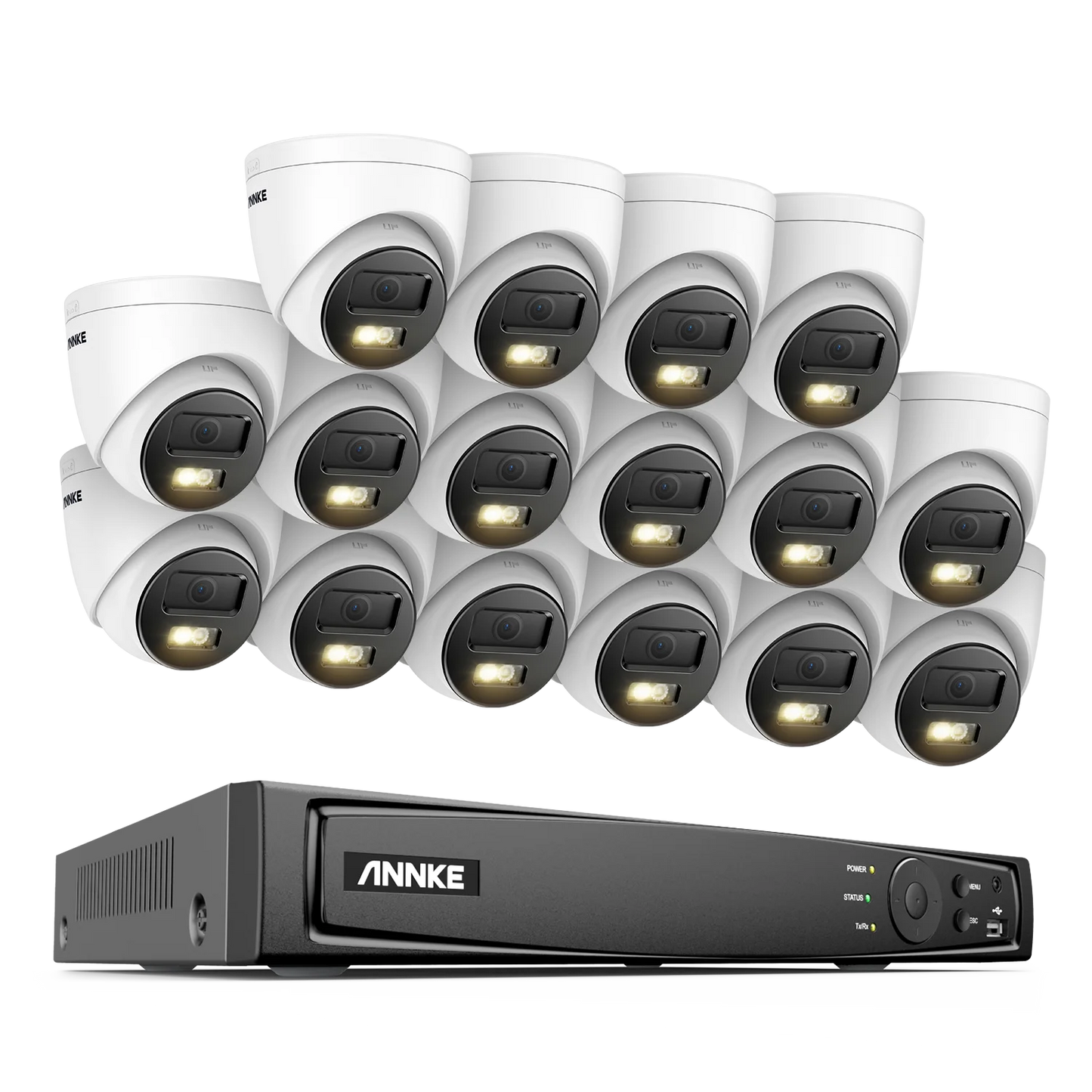 16-Kanaals IP Beveiligingscamera Set – Beveiligingscamera Systeem – CCTV Camera Set – NVR Beveiliging – PoE IP Camera – 12MP Resolutie – Dual-Light Nachtzicht Tot 30m