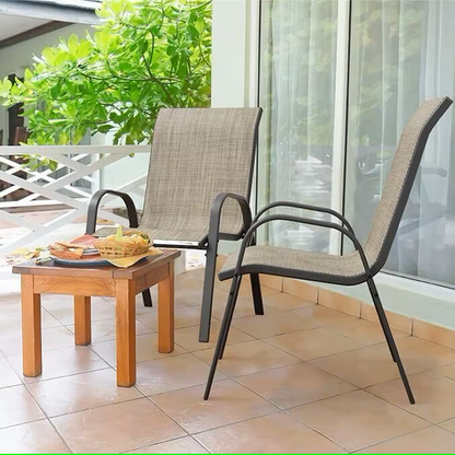 Tuinstoelen - Tuinstoel - Tuinmebeul - Set van 6 - Stoelen - Metalen - Stapelbare - Weerbestendige  - Ademend Textileen - Geschikt voor Terras - Balkon - Comfortabel - Ademend - Draagvermogen 150 kg - Koffie