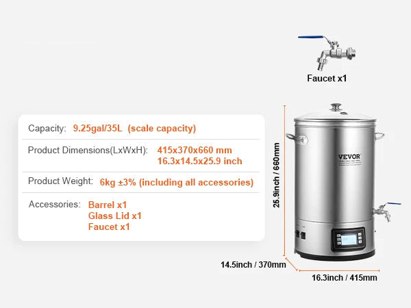 Elektrisch Brouwketel Systeem – Thuisbrouwketel – Bierbrouwset – Ambachtelijk Bierbrouwen – 30 Liter Capaciteit – 304 Roestvrij Staal – Elektronische Temperatuurregeling - QUORE