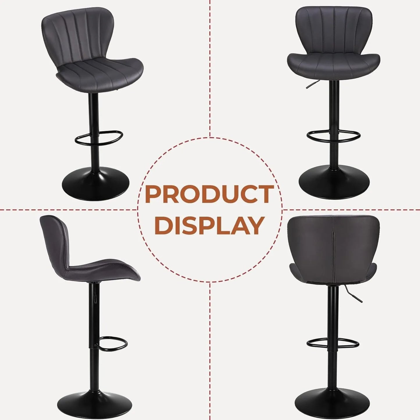 Barstoelen – Barkrukken – Keukenstoelen – Hoge Stoelen – Barstoelen Set 2 Stuks – Verstelbare Zithoogte – 360° Draaibaar – PU Leer – Roestvrij Stalen Frame - Grijs