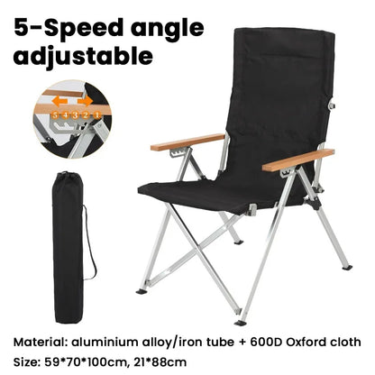 Opvouwbare Campingstoel - Kampeerstoel - Strandstoel - Lounge Stoel - Klapstoel - met Armleuningen - Draagbare - voor Vissen - Strand - Tuin - en Camping - Zwart