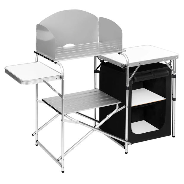 Camping cupboard - Camping kitchen - Camping kitchen - Cooking table - BBQ table - Cooking storage - White Grey - Wind protection