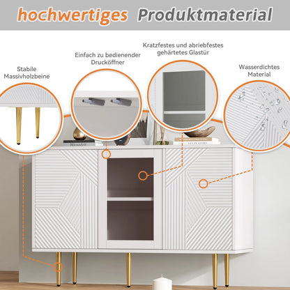 Kast – Opbergkast – Woonkamer Meubel – Dressoir – Spaanplaat – Metalen Poten – 120 x 38 x 79.5 cm - Wit - QUORE