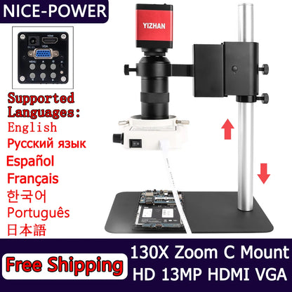 1080P 13MP 130X FULL HD Industrial Microscope C-Mount Digital Camera Via HDMI Measurement For PCB Soldering Phone Repair - QUORE