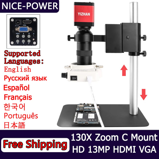 1080P 13MP 130X FULL HD Industrial Microscope C-Mount Digital Camera Via HDMI Measurement For PCB Soldering Phone Repair - QUORE