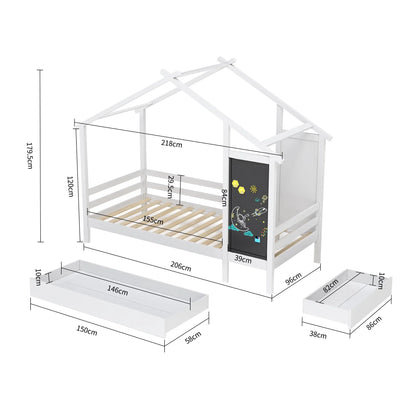 Kinderbed – Huisbed – Speelbed – Kinderhuisbed – Massief Dennenhout – 2 Opberglades – Veilig Ontwerp