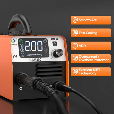 Hitbox - Lasmachine - Elektrische lasmachine - Halfautomatische lasmachine - Non Gas - 3 in 1 - MIG/LIFT TIG/MMA Inverter Welder - Synergy Tool Voor Gasloos Solderen - Oranje