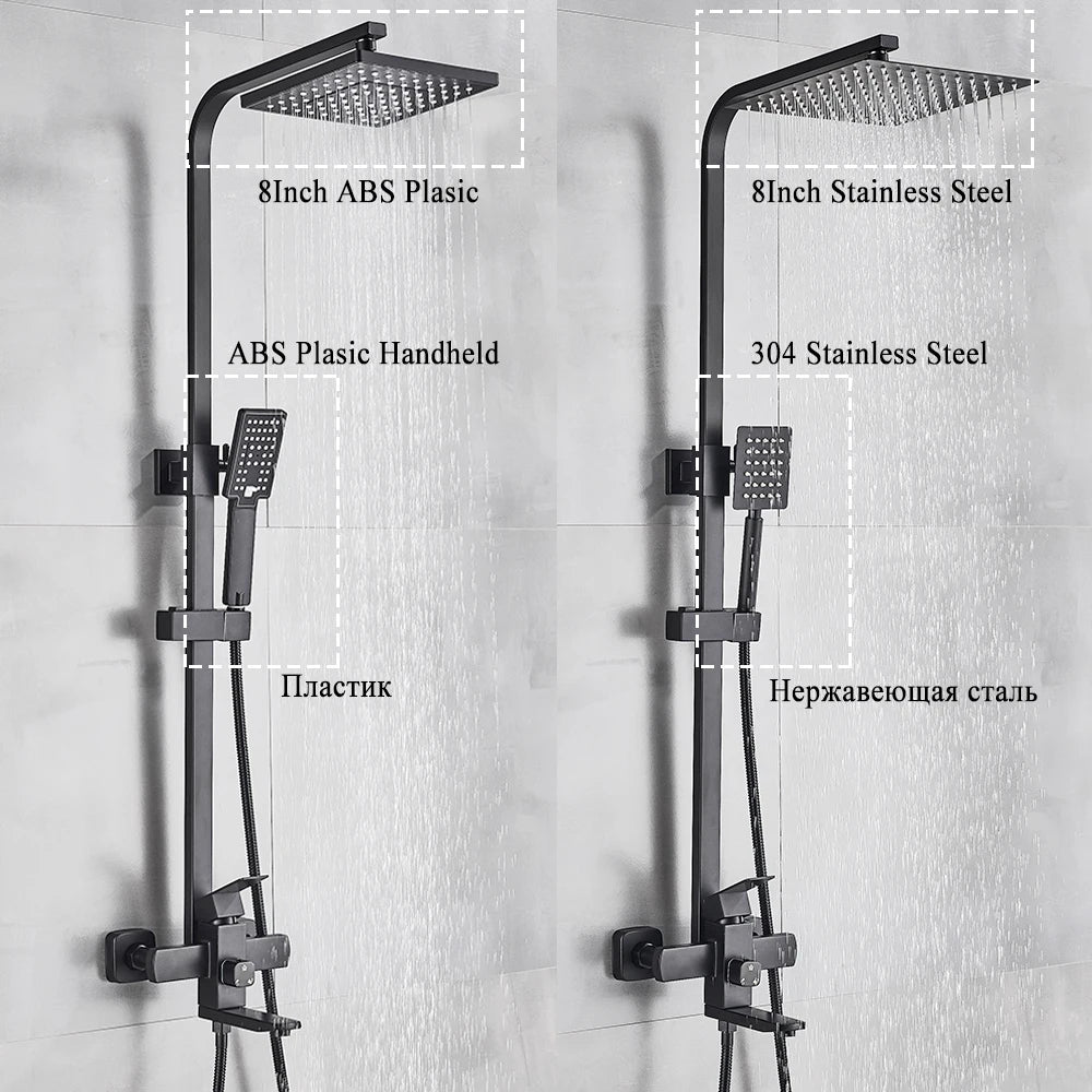 Douche - Regendouche - Douchewand - Douchekolom - Douchepanelen - Mat Zwarte Regendouche Set - 8 Inch Douchekop - Hoogdruk Mengkraan - Verstelbaar 70-110 cm - Wandmontage & Opbergrek