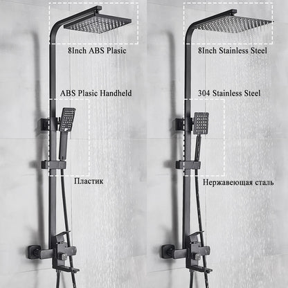 Douche - Regendouche - Douchewand - Douchekolom - Douchepanelen - Mat Zwarte Regendouche Set - 8 Inch Douchekop - Hoogdruk Mengkraan - Verstelbaar 70-110 cm - Wandmontage & Opbergrek