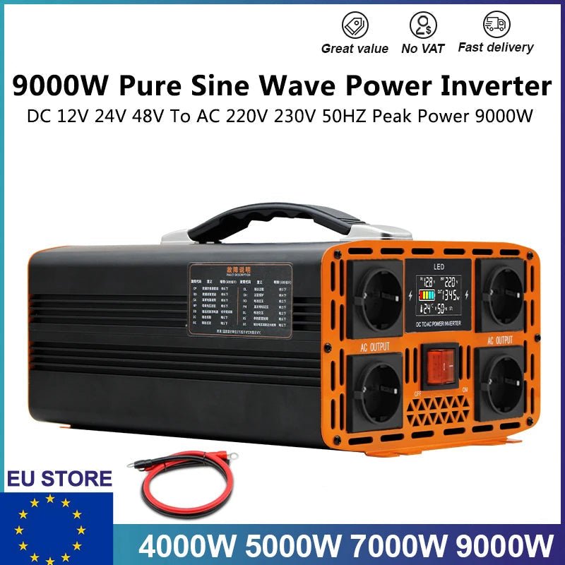 Omvormer – Spanningsomvormer – Stroomomzetter – Inverter – 5000W 24V – Zuivere Sinusgolf – Hoog Vermogen - QUORE