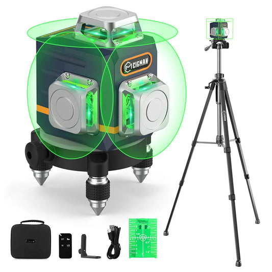 3x360° Laser Waterpas – Laser Niveau – Zelfnivellerend – Meetinstrument – Bouwlaser – Groene Laserstralen – Afstandsbediening – USB-C Opladen