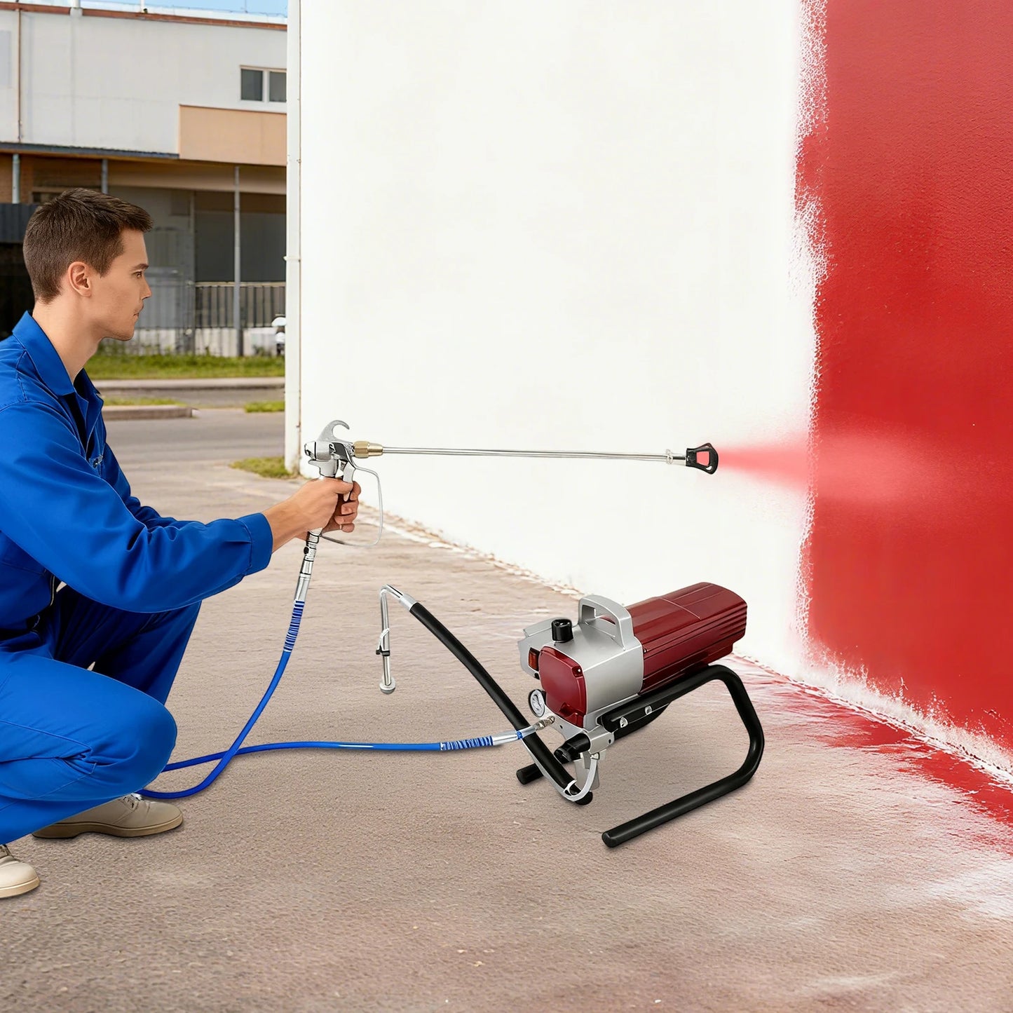 Airless Verfspuit – Verfpistool – Spuitmachine – Muurverfspuit – Verfspuitapparaat – Rood – 1800W Krachtige Motor – 9,5 Meter Slang