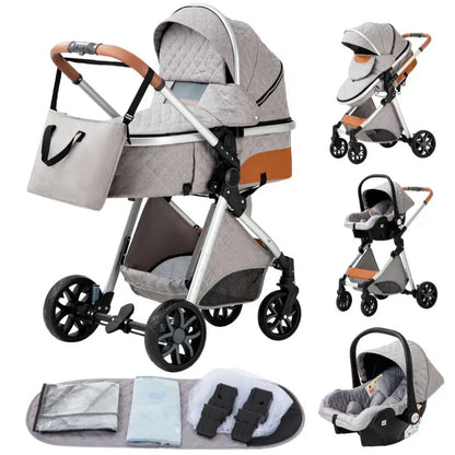 Stroller - Buggy - Kinderwagen 3-in-1 - Kinderwagens - Draagbare Reis Kinderwagen  - Hoogland Pram -Multifunctionele Aluminium Frame Kinderwagen - Hoge uitvoering - Low version - Blauw