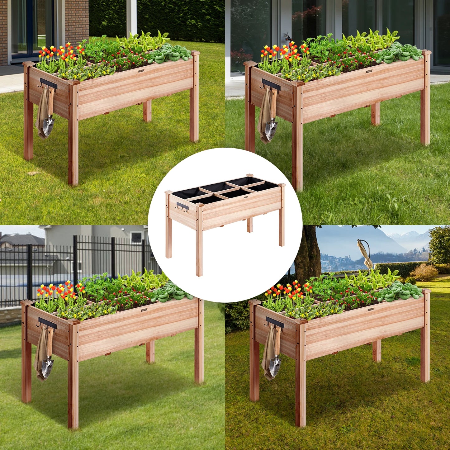 Kweekbak - Kweektafel - Propagator - Kweektafel op poten - Verhoogde Groentetuinbak - Groentetuinbakken - Kweektafel - Kweektafel op poten - Hout - Met Gehele Kit en Drainagesysteem - Voor het Planten van Bloemen Groente Kruiden - Vloertype